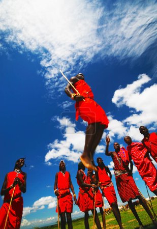 Photo for Masai warriors dancing traditional jumps - Royalty Free Image