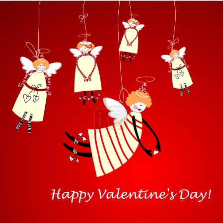 Foto de Feliz día de San Valentín con ángeles sobre fondo rojo - Imagen libre de derechos
