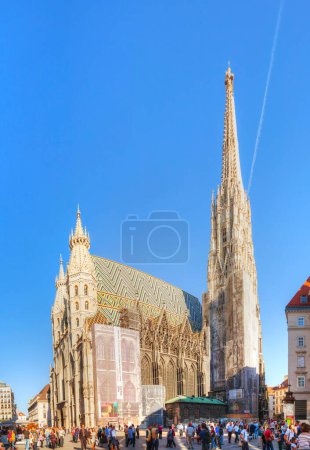 Photo for St. Stephen's Cathedral in Vienna, Austria surrounded by tourists - Royalty Free Image