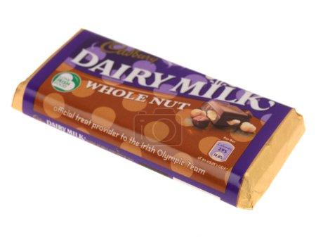 Photo for Dairy Milk Whole nut Chocolate Bar on white background - Royalty Free Image