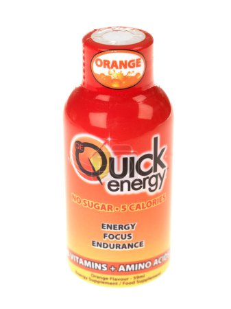 Foto de Orange Energy Bebida en el fondo, de cerca - Imagen libre de derechos