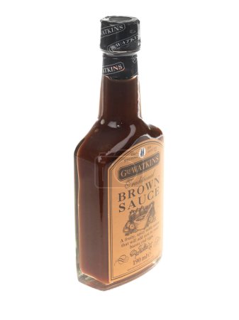Photo for Bottle Brown Sauce on white background - Royalty Free Image