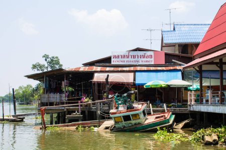 Photo for Boat capsized view on bangnoi floating market - Royalty Free Image