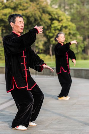Photo for People exercising tai chi gucheng park shanghai china - Royalty Free Image