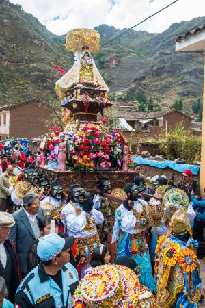 Photo for Virgen del Carmen parade peruvian Andes  Pisac Peru - Royalty Free Image