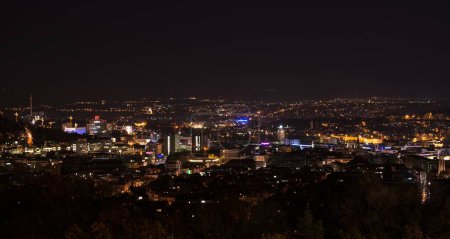 Photo for Stuttgart panorama at night with main station and new public library - Royalty Free Image