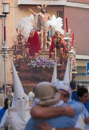 Photo for Brotherhood of our father Jesus resurrected during procession of Holy Week, Linares, Jaen, Andalusia, Spain - Royalty Free Image