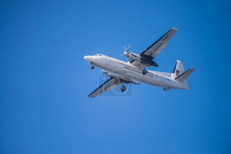 Photo for Jet flying in the blue sky, aircraft and airport theme - Royalty Free Image