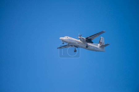 Photo for Jet flying in the blue sky, aircraft and airport theme - Royalty Free Image