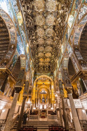 Photo for "Golden mosaic in La Martorana church, Palermo, Italy " - Royalty Free Image