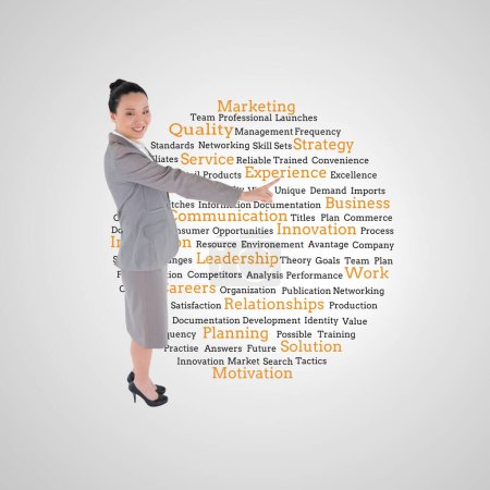 Téléchargez les photos : "Image composite de femme d'affaires asiatique pointant
" - en image libre de droit