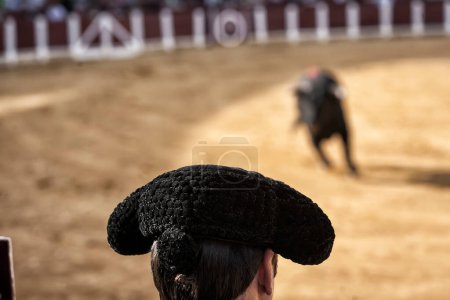 Photo for Spanish bullfighter overlooking the bull during a bullfight held - Royalty Free Image