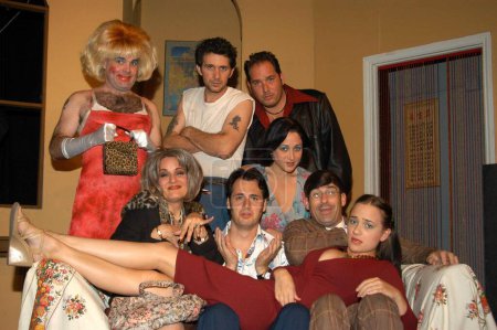 Photo for Terry Scannell, Ronnie Marmo, Mike Bevoni, Rachel Balzer, Jennifer Blanc, Rosalind Gatto, Edward Stein and Tommy Colavito at Love, Sex and the I.R.S. - Cast Photo, Space Theatre, Los Angeles, 06-21-03 - Royalty Free Image