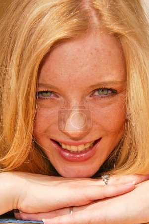 Photo for Face portrait Gry Wernberg Bay posing on beach at Cannes, France 05.15.04 - Royalty Free Image