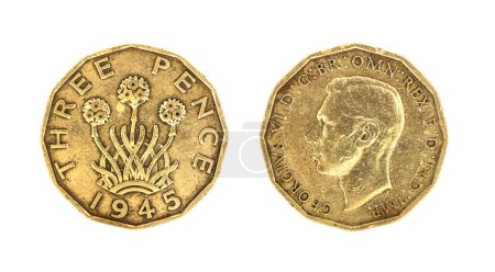 Foto de Rey británico Jorge VI 1945 Threepence Monedas - Imagen libre de derechos