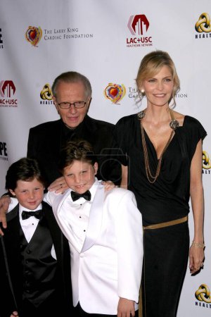 Photo for Larry King with Shawn Southwick and family at the party celebrating Larry King's 75th Birthday and 20th Anniversary of Larry King Cardiac Foundation. Hollywood and Highland Grand Ballroom, Hollywood, CA. - Royalty Free Image