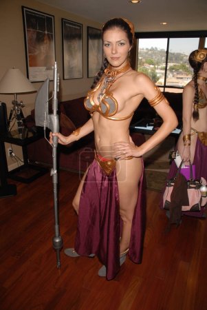 Photo for Adrianne Curry wearing Slave Leia costume and posing on camera. Gentle Giant Studios, Burbank, CA - Royalty Free Image