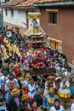 Photo for Virgen del Carmen parade peruvian Andes  Pisac Peru - Royalty Free Image