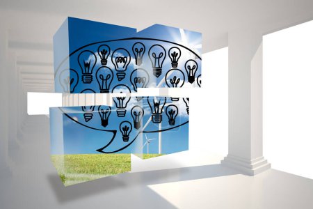 Photo for Composite image of light bulbs in speech bubble on abstract screen - Royalty Free Image