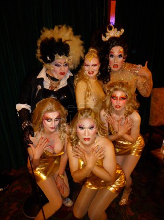 Photo for Lady Bear, Rena Riffel, Peaches Christ, Kegel Kater, Sanra O. Noshi-Di'n't, L. Ron Hubby at the Peaches Christ 15th Anniversary Showgirls Event, featuring Rena Riffel, Castro Theater, San Francisco - Royalty Free Image