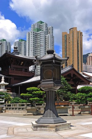 Foto de Chi Lin Nunnery en Hong Kong. La arquitectura tradicional - Imagen libre de derechos
