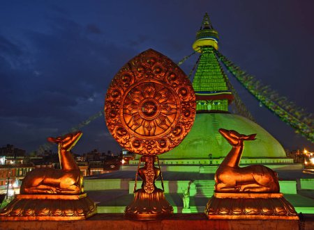 Photo for Golden brahma symbol in front of Boudha Nath (Bodhnath) stupa - Royalty Free Image