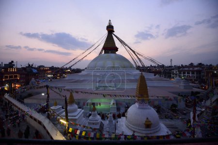 Photo for Boudhanath (Boudnath) Stupa at sunset. Kathmandu, Nepal - Royalty Free Image