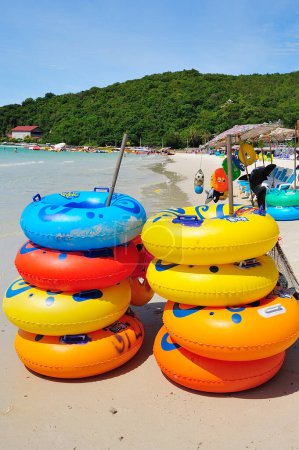 Photo for Colorful life buoy on the beach at koh lan Pattaya, Thailand - Royalty Free Image