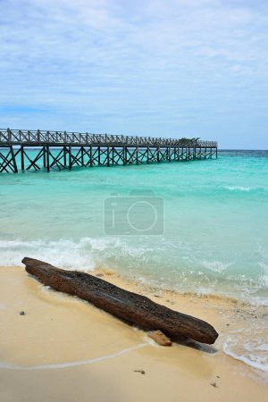 Téléchargez les photos : Wooden bridge in Sipadan island, scuba-diving paradise - en image libre de droit