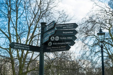 Photo for LONDON, UK - MARCH 14: Direction signs post in Hyde Park. - Royalty Free Image