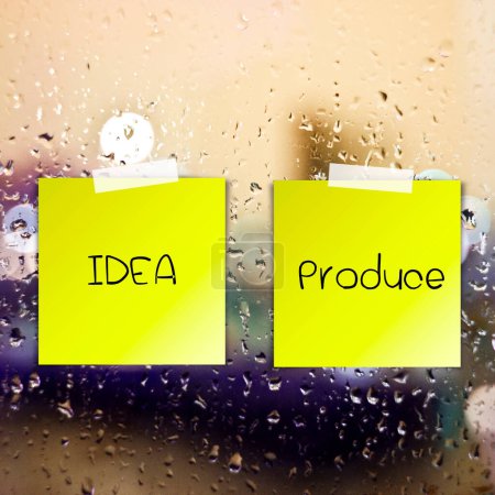 Photo for Rich idea process sticky paper on glass with drops water background - Royalty Free Image