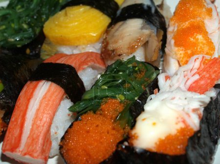 Photo for "Japanese Food Collage". Tasty Japanese seafood concept - Royalty Free Image