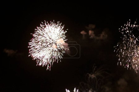 Foto de Hermosos fuegos artificiales festivos en el cielo nocturno - Imagen libre de derechos