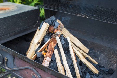 Téléchargez les photos : Gros plan de feu de camping ouvert pour barbecue - en image libre de droit