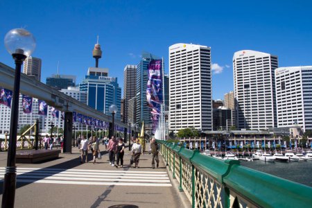 Photo for Pedestrians crossing the bridge at Darling Harbour. - Royalty Free Image