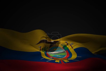 Téléchargez les photos : Drapeau de l'Équateur agitant sur fond noir - en image libre de droit