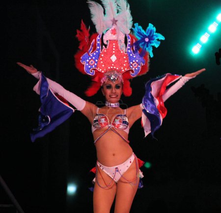 Téléchargez les photos : Interprète en costume lumineux au carnaval - en image libre de droit