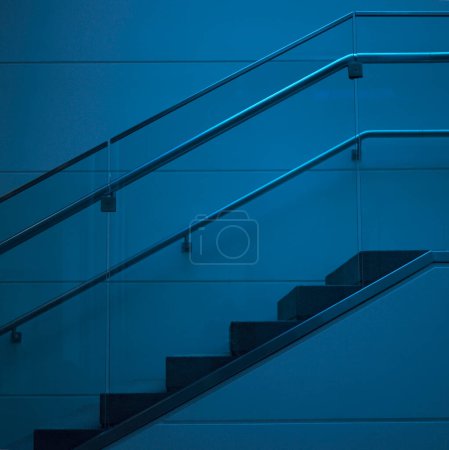 Photo for Modern staircase and blue wall - Royalty Free Image