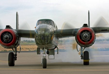 Photo for Vintage WWII B-25 Bomber with propellers - Royalty Free Image