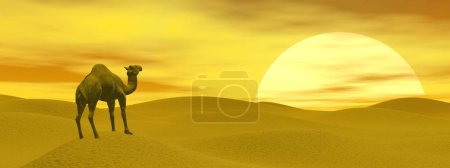 Téléchargez les photos : "Chameau dans le désert - rendu 3D
" - en image libre de droit