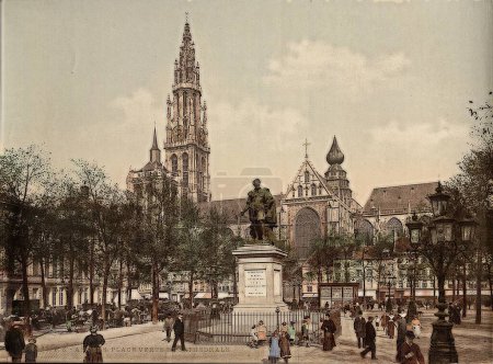 Foto de Place Verte y catedral, Amberes, Bélgica - Imagen libre de derechos
