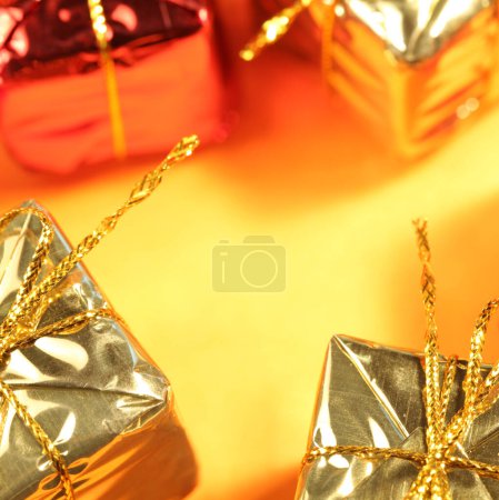 Photo for Close-up shot of decorated gift boxes for festive background - Royalty Free Image