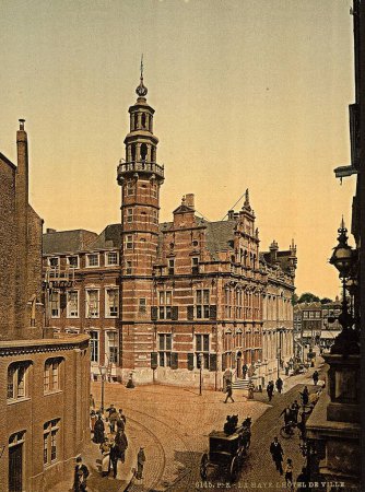 Téléchargez les photos : Hôtel de ville, La Haye, Pays-Bas, illustration colorée - en image libre de droit