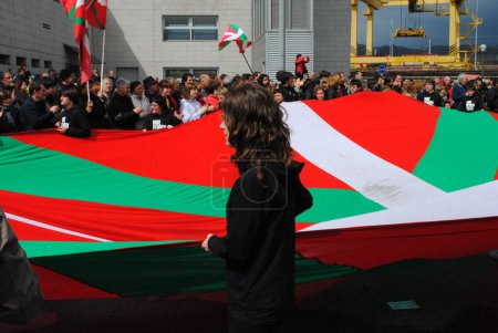 Photo for Giant Basque flag on demonstration in Spain - Royalty Free Image