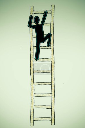 Téléchargez les photos : Man on a Ladder, concept d'échelle à succès - en image libre de droit