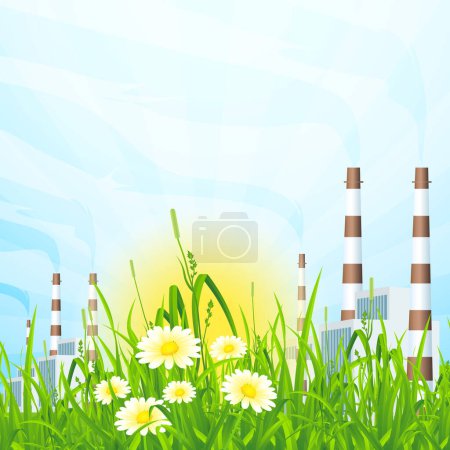 Photo for Green Grass with Power Plant, illustration picture - Royalty Free Image