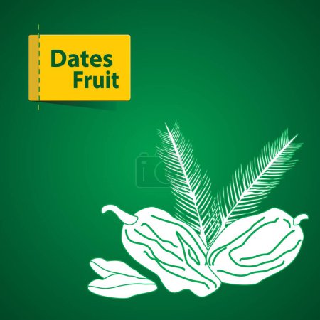 Photo for Dates fruit Illustration, white icon on green background - Royalty Free Image