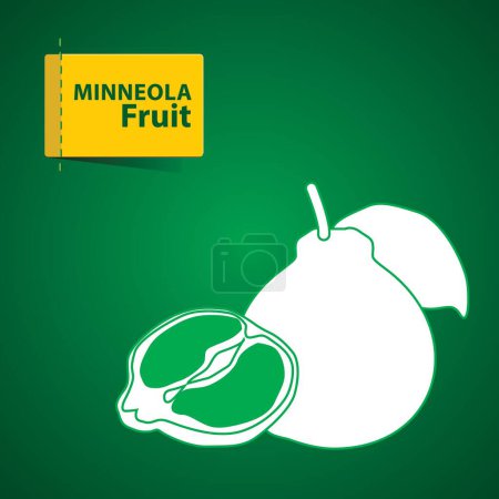 Téléchargez les photos : Minneola fruit Illustration, icône blanche sur fond vert - en image libre de droit