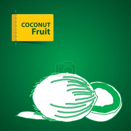 Téléchargez les photos : Coconut fruit Illustration, icône blanche sur fond vert - en image libre de droit