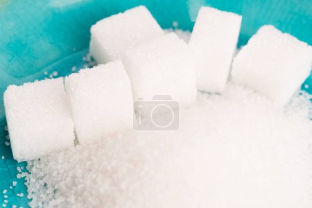 Photo for Pile of sugar cubes on background, close up - Royalty Free Image